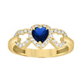 10K Yellow Gold Womens Blue White Heart Round Cubic-Zirconia Triple Heart Ring