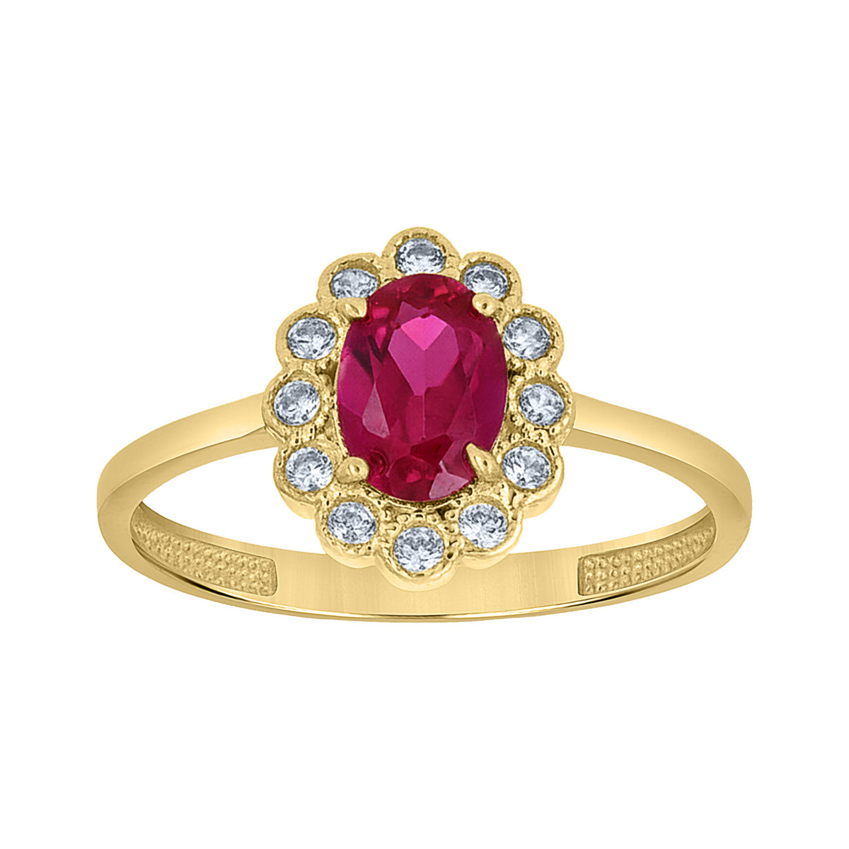 10K Yellow Gold Womens Red White Oval Round Cubic-Zirconia Flower Head Fashion Ring
