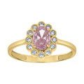 10K Yellow Gold Womens Pink White Oval Round Cubic-Zirconia Flower Head Engagement Ring