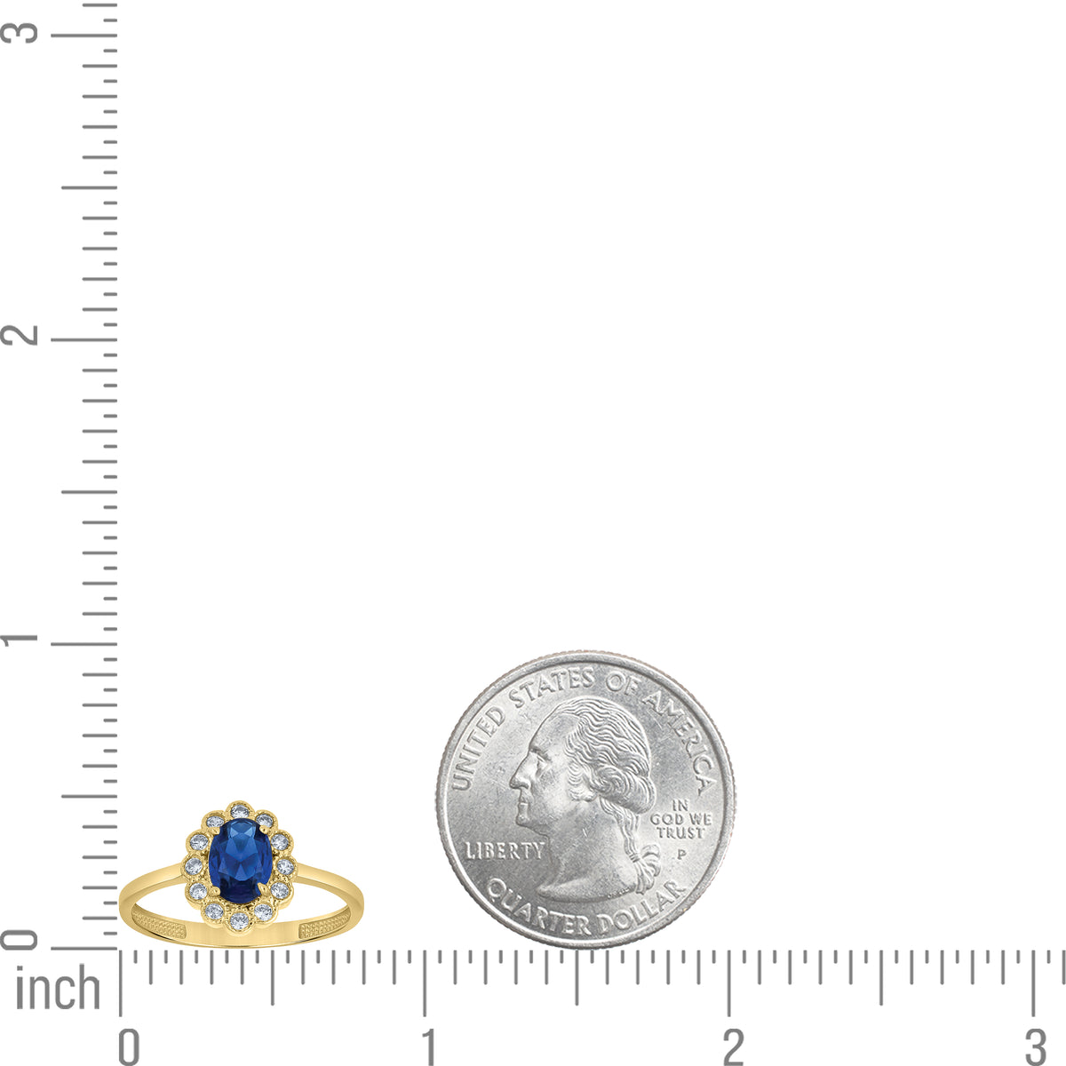 10K Yellow Gold Womens Blue White Oval Round Cubic-Zirconia Flower Head Engagement Ring
