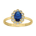 10K Yellow Gold Womens Blue White Oval Round Cubic-Zirconia Flower Head Engagement Ring