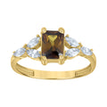 10K Yellow Gold Womens Brown White Emerald-Cut Marquise Cubic-Zirconia Fashion Ring