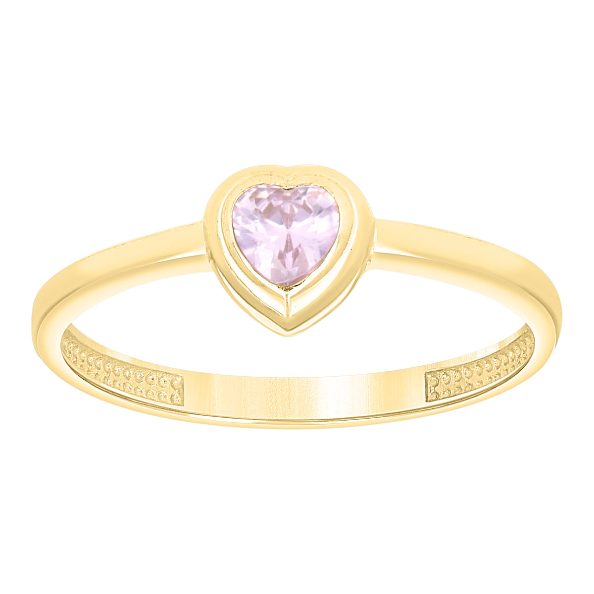 10K Yellow Gold Womens Pink Heart Cubic-Zirconia Heart Ring