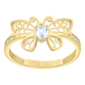 10K Yellow Gold Womens Oval Round Cubic-Zirconia Butterfly Fashion Ring