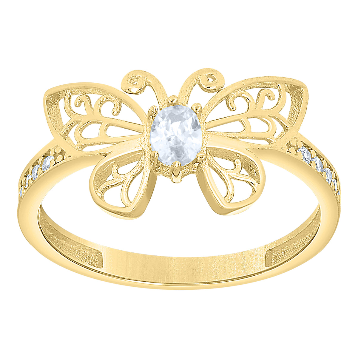 10K Yellow Gold Womens Oval Round Cubic-Zirconia Butterfly Fashion Ring