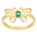 10K Yellow Gold Womens Green White Oval Round Cubic-Zirconia Butterfly Fashion Ring