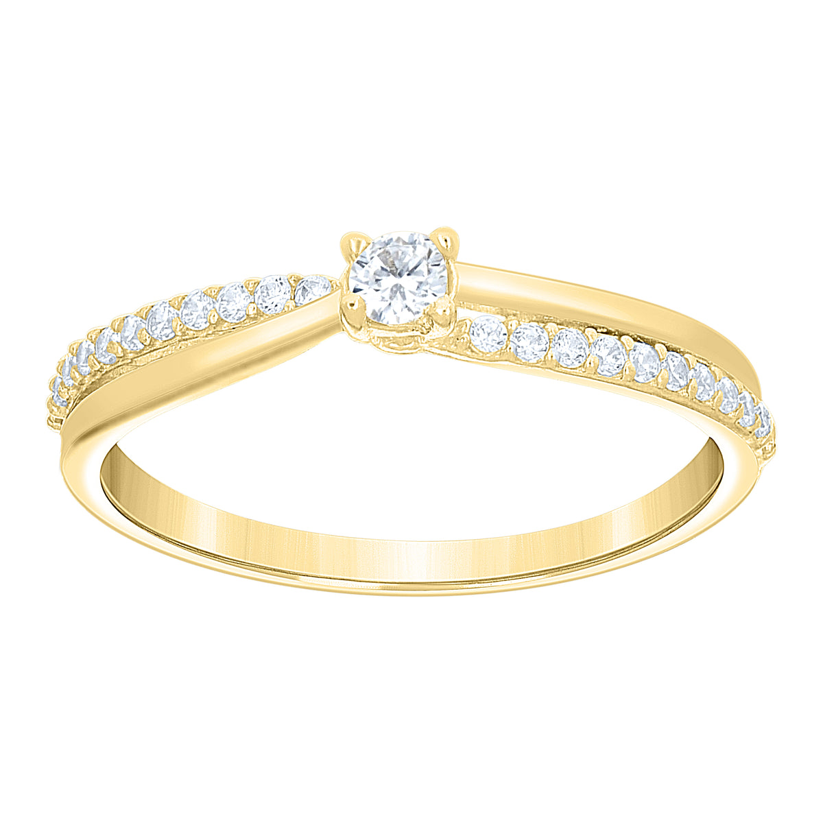 10K Yellow Gold Womens Cubic-Zirconia Crossover Engagement Ring