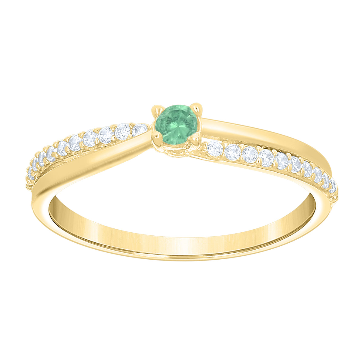 10K Yellow Gold Womens Green White Cubic-Zirconia Crossover Engagement Ring