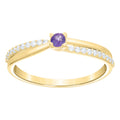 10K Yellow Gold Womens Purple White Cubic-Zirconia Crossover Engagement Ring
