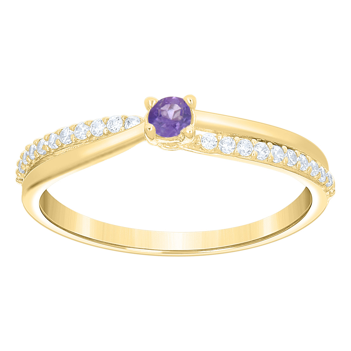 10K Yellow Gold Womens Purple White Cubic-Zirconia Crossover Engagement Ring