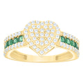 10K Yellow Gold Womens Green White Cubic-Zirconia Heart Ring