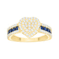 10K Yellow Gold Womens Blue White Cubic-Zirconia Heart Ring