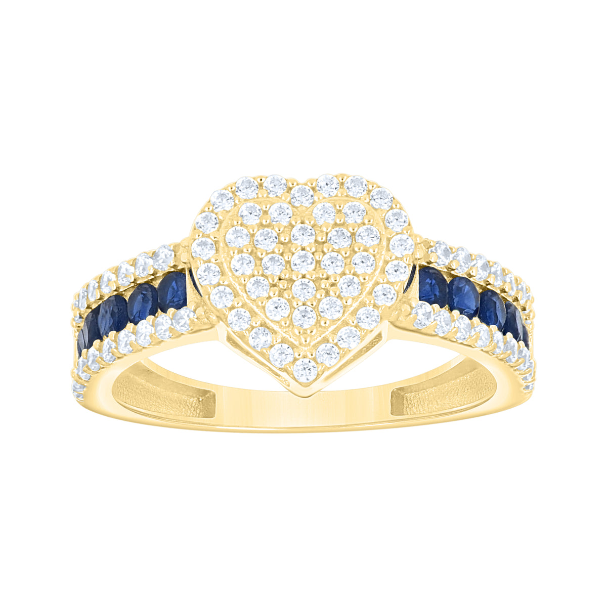 10K Yellow Gold Womens Blue White Cubic-Zirconia Heart Ring