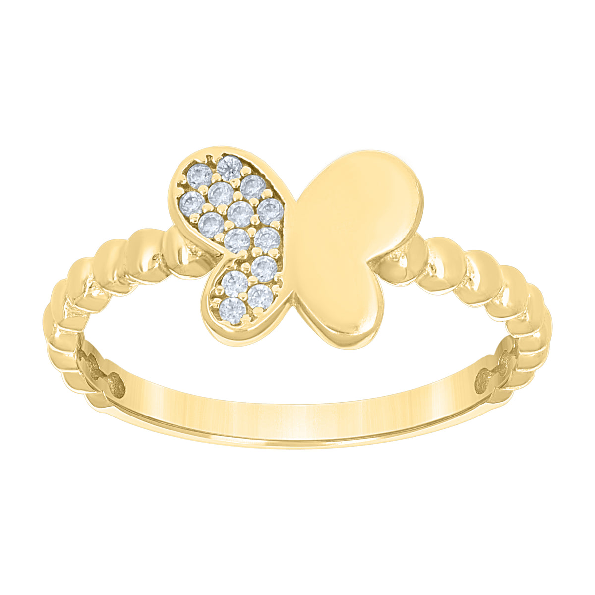 10K Yellow Gold Womens Cubic-Zirconia Beaded Butterfly Ring