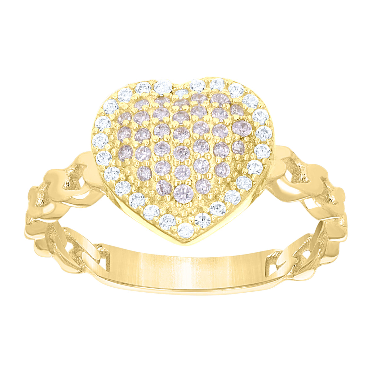 10K Yellow Gold Womens Pink White Cubic-Zirconia Heart Ring