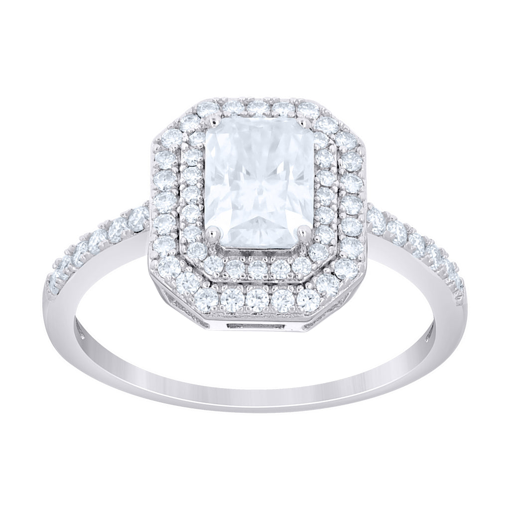 925 Sterling Silver Womens Emerald Round Moissanite Halo Engagement Ring Size 9