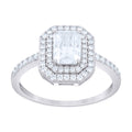 925 Sterling Silver Womens Emerald Round Moissanite Halo Engagement Ring Size 11