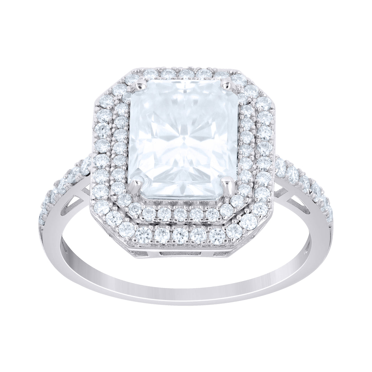 925 Sterling Silver Womens Emerald Round Moissanite Halo Engagement Ring Size 8
