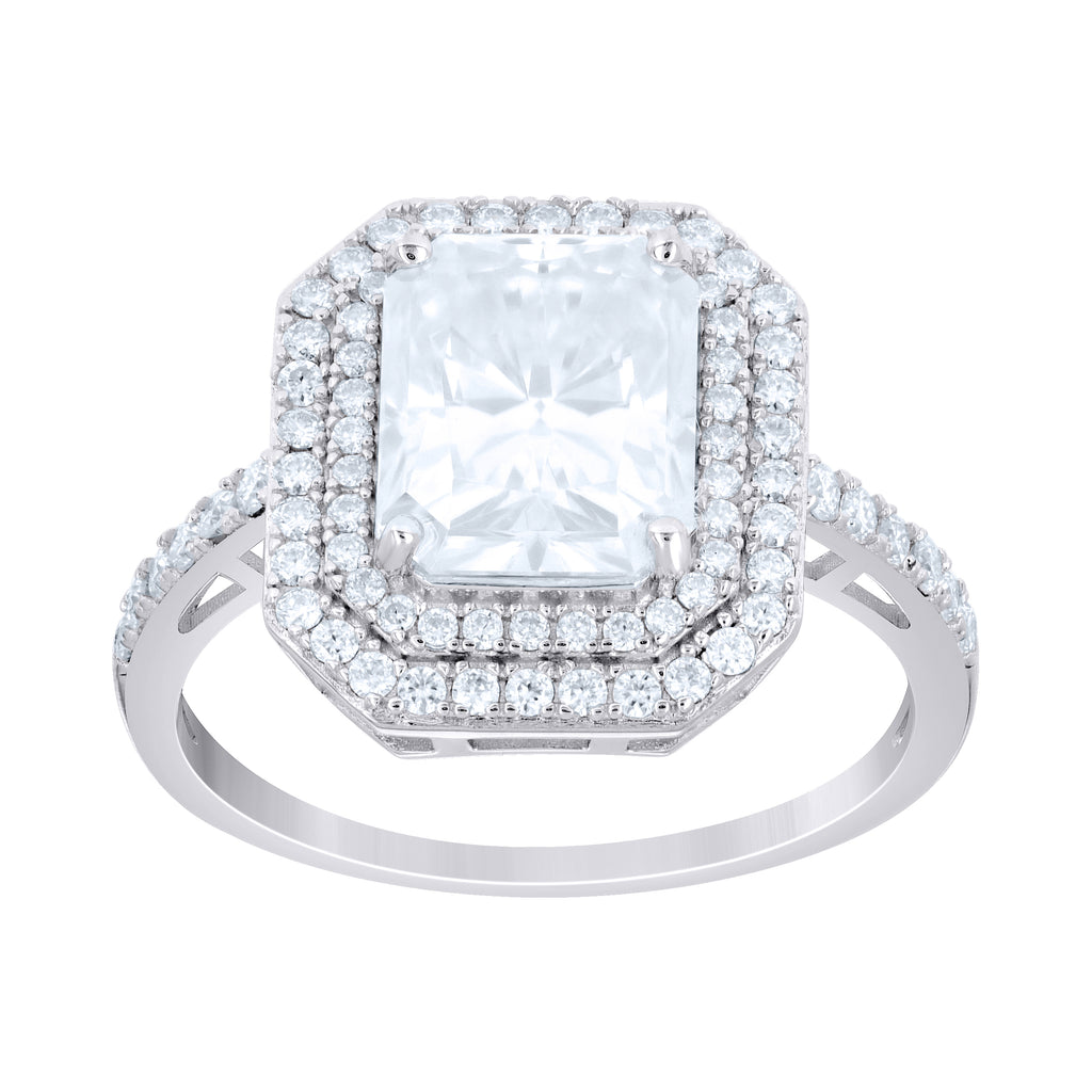 925 Sterling Silver Womens Emerald Round Moissanite Halo Engagement Ring Size 7