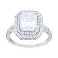 925 Sterling Silver Womens Emerald Round Moissanite Halo Engagement Ring Size 7