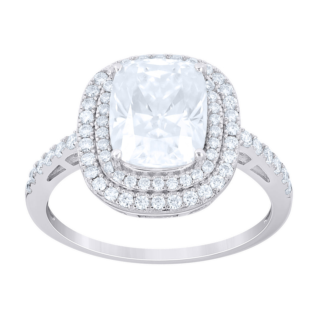 925 Sterling Silver Womens Cushion-Cut Round Moissanite Halo Engagement Ring
