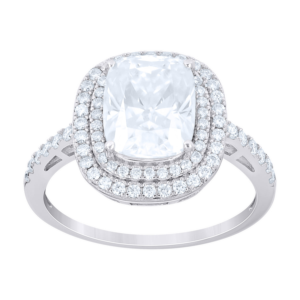 925 Sterling Silver Womens Cushion-Cut Round Moissanite Halo Engagement Ring