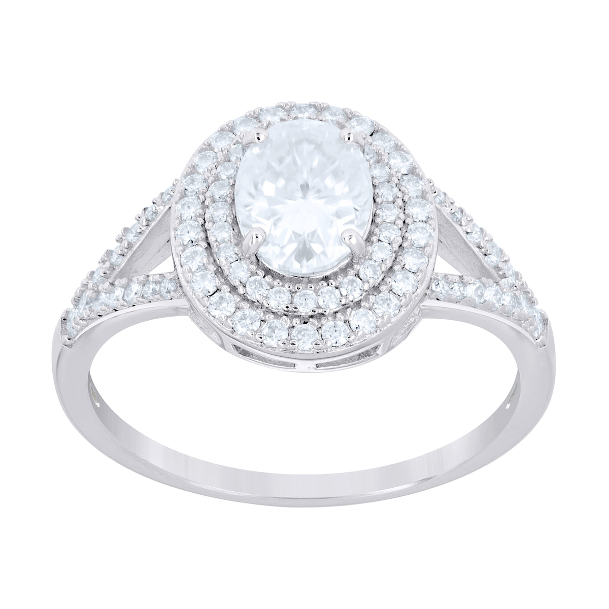 925 Sterling Silver Womens Oval Round Moissanite Halo Engagement Ring Size 8