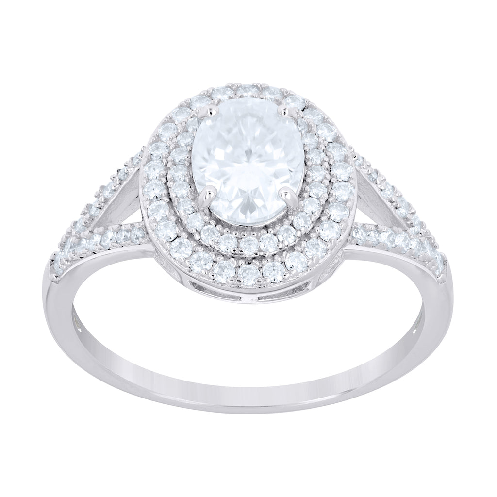 925 Sterling Silver Womens Oval Round Moissanite Halo Engagement Ring