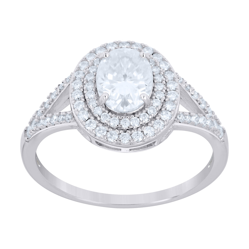 925 Sterling Silver Womens Oval Round Moissanite Halo Engagement Ring Size 6