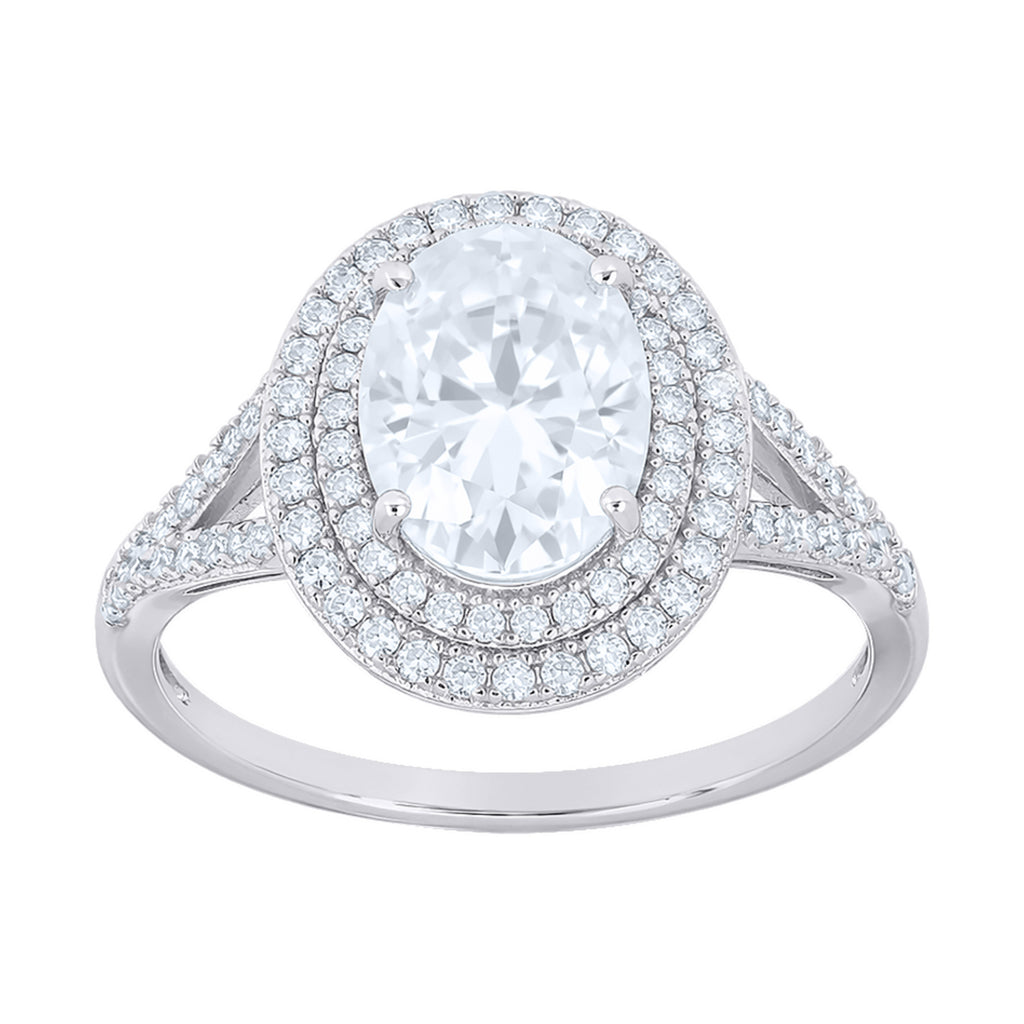 925 Sterling Silver Womens Oval Round Moissanite Halo Engagement Ring Size 8
