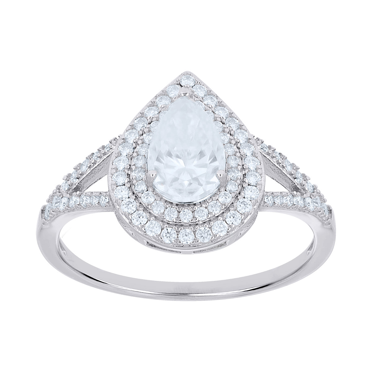 925 Sterling Silver Womens Pear Round Moissanite Teardrop Engagement Ring
