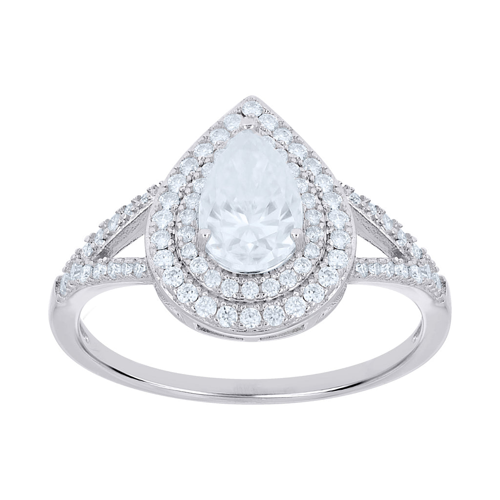 925 Sterling Silver Womens Pear Round Moissanite Teardrop Engagement Ring Size 7