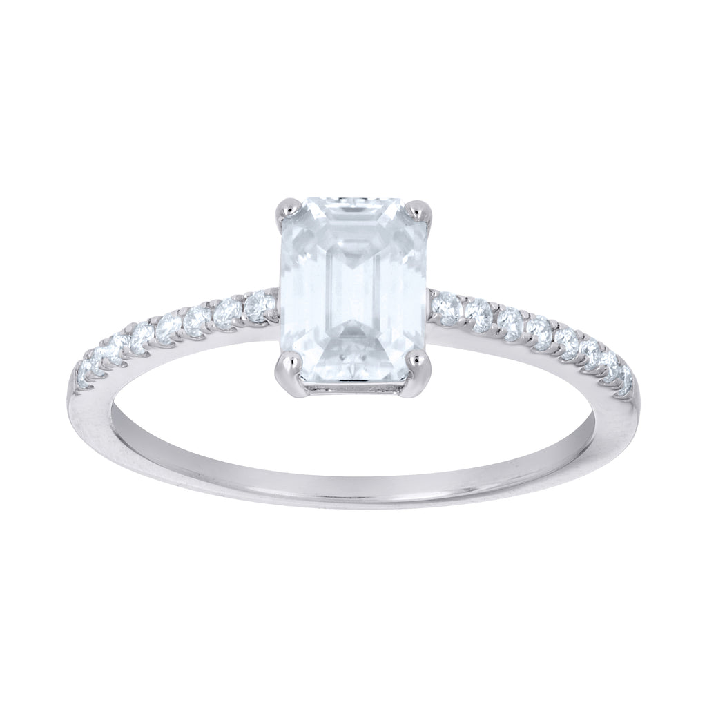 925 Sterling Silver Womens Emerald Round Moissanite Engagement Ring Size 7
