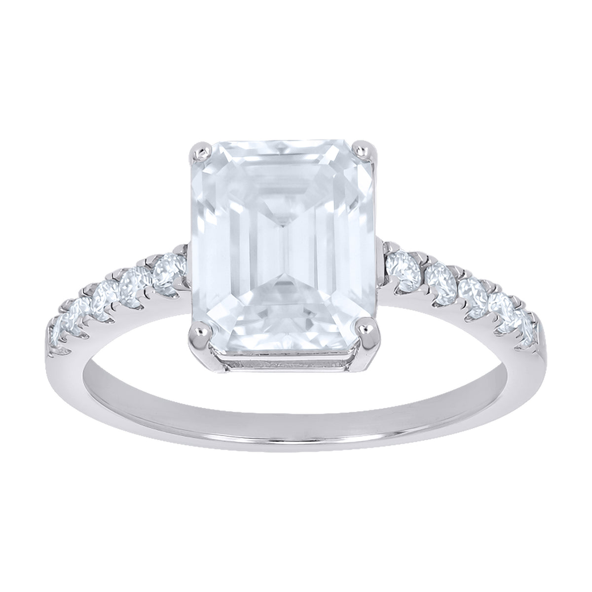 925 Sterling Silver Womens Emerald Round Moissanite Engagement Ring Size 9