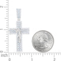925 Sterling Silver Unisex Round Baguette Cubic-Zirconia Crucifix Cross Religious Charm Pendant