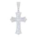 925 Sterling Silver Unisex Round Baguette Cubic-Zirconia Cross Religious Charm Pendant