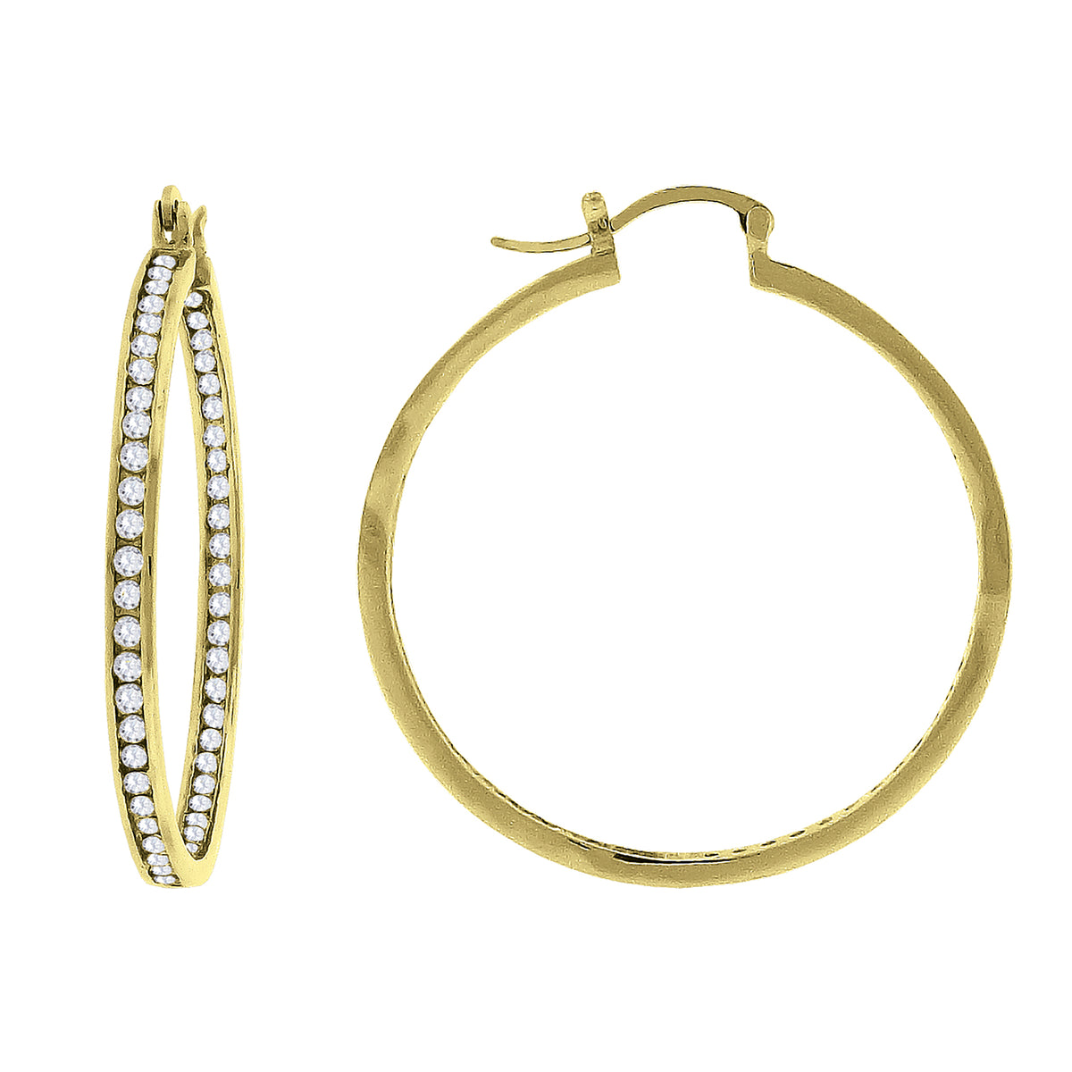 925 Sterling Silver Yellow-Tone Womens Cubic Zirconia Single Row Huggie Hoop Earrings