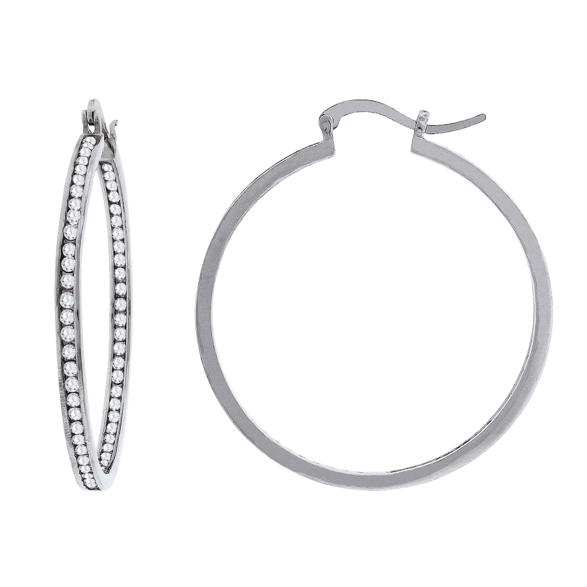 925 Sterling Silver Womens Cubic Zirconia Single Row Huggie Hoop Earrings