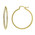 925 Sterling Silver Yellow-Tone Womens Cubic Zirconia Single Row Huggie Hoop Earrings