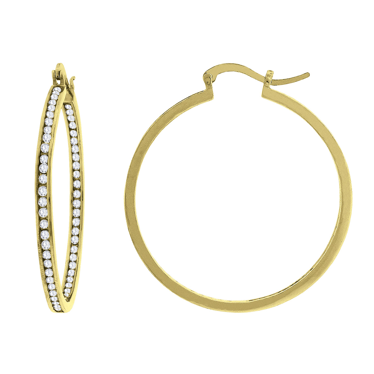 925 Sterling Silver Yellow-Tone Womens Cubic Zirconia Single Row Huggie Hoop Earrings