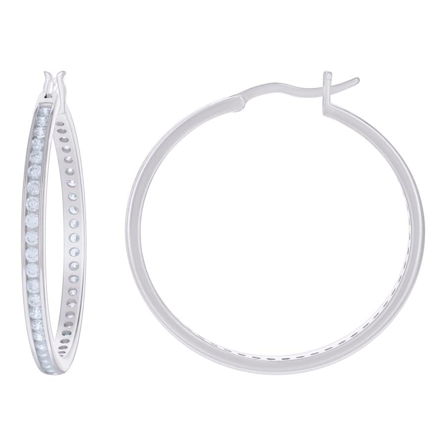 925 Sterling Silver Womens Cubic Zirconia Hoop Earrings 40mm