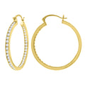 925 Sterling Silver Yellow-Tone Womens Cubic Zirconia Single Row Huggie Hoop Earrings