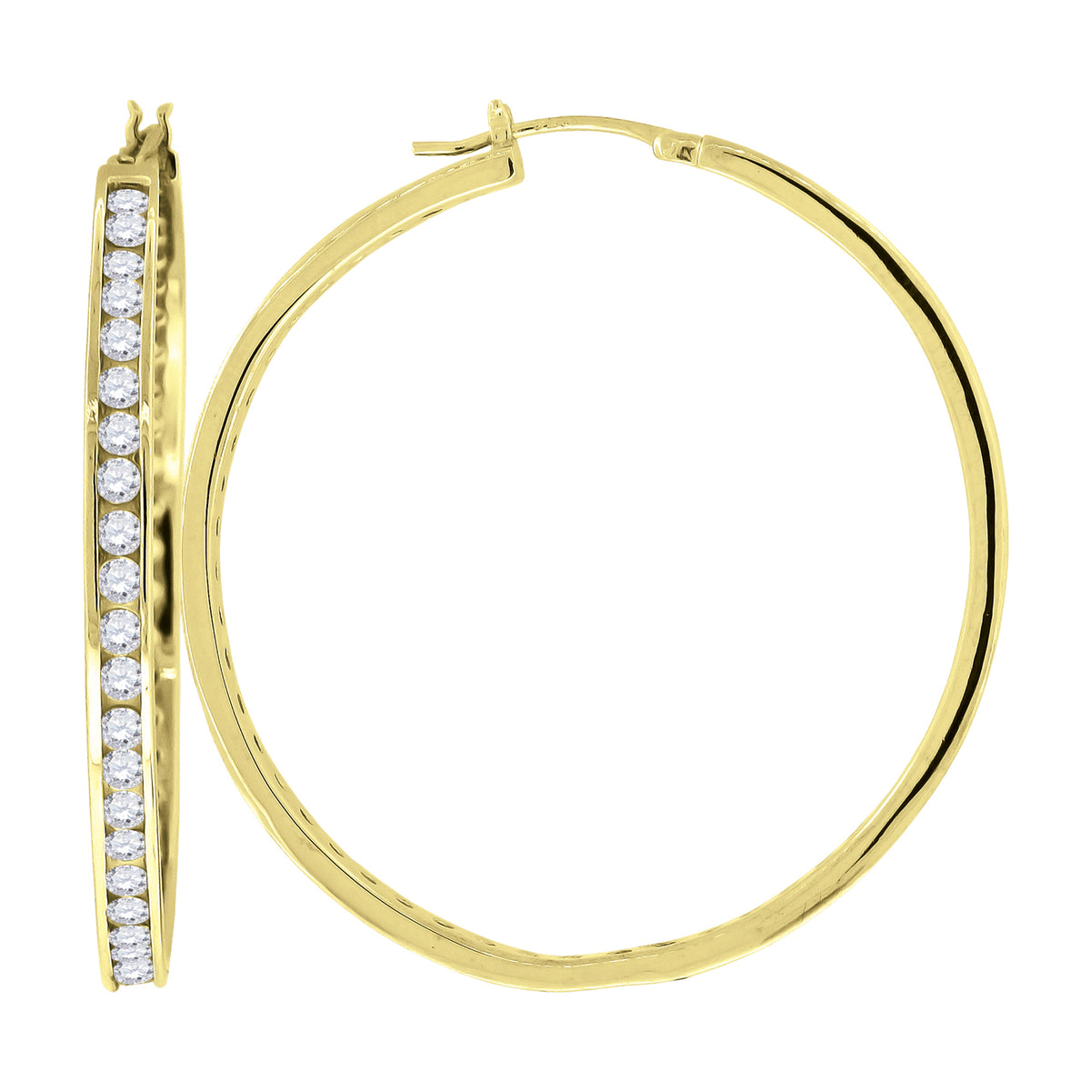 925 Sterling Silver Yellow-Tone Womens Cubic Zirconia Single Row Huggie Hoop Earrings