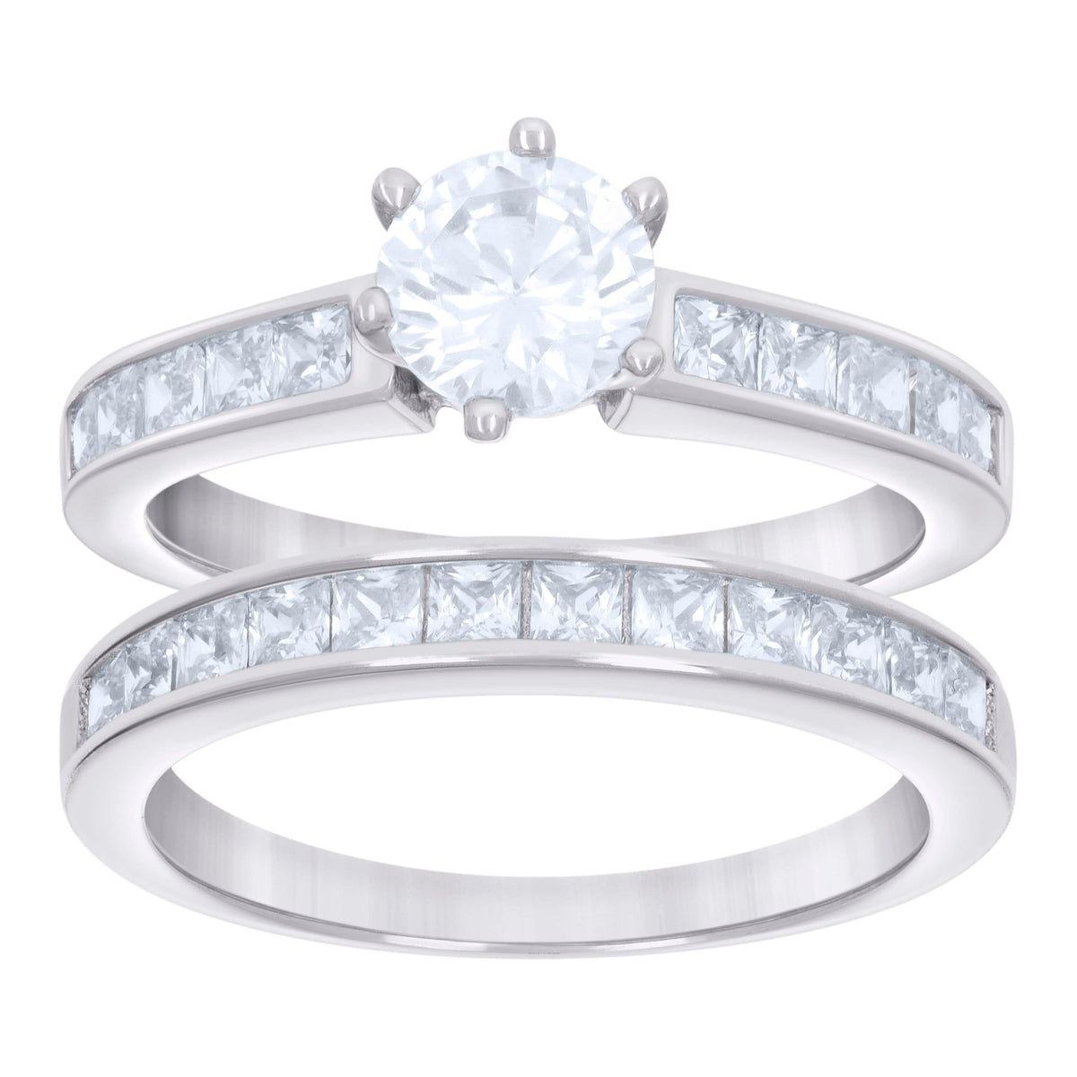 925 Sterling Silver Womens Cubic Zirconia Size-6 Round Center Stone Bridal Set Wedding Engagement Anniversary Band Ring