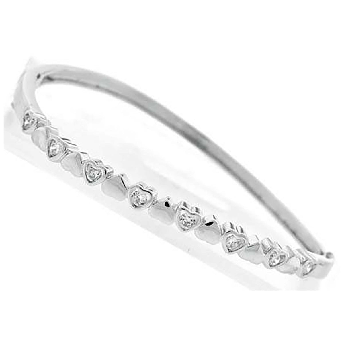 925 Sterling Silver Womens Cubic Zirconia Heart Bangle