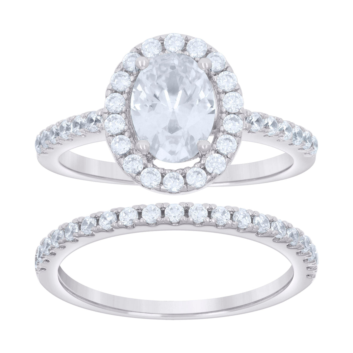 925 Sterling Silver Womens Cubic Zirconia Size-6 Oval Center Stone Bridal Set Wedding Engagement Ring Band