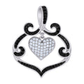925 Sterling Silver Black-tone Womens Black White Cubic-Zirconia Heart Charm Pendant