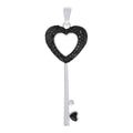 925 Sterling Silver Black-tone Womens Black Cubic-Zirconia Heart Key Lock & Key Charm Pendant