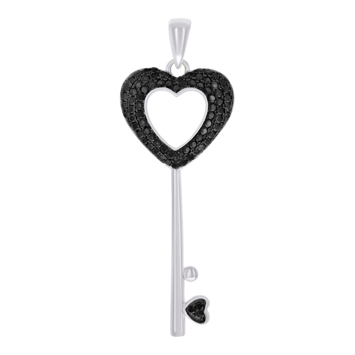 925 Sterling Silver Black-tone Womens Black Cubic-Zirconia Heart Key Lock & Key Charm Pendant