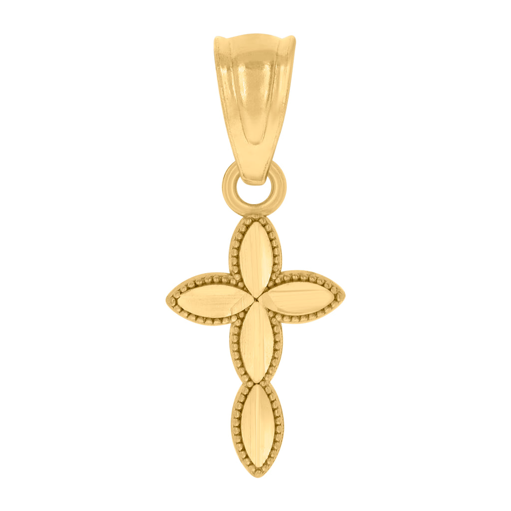 10K Yellow Gold Diamond-Cut Womens Cross Religious Charm Pendant